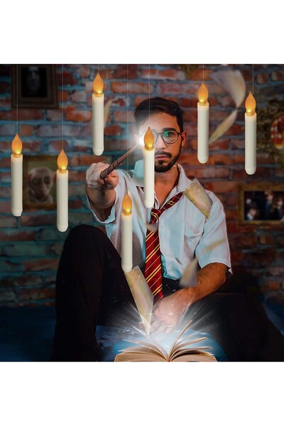 zola Set of 12 magic LED candles and wand remote control, warm white light, hanging, mounting accessories
