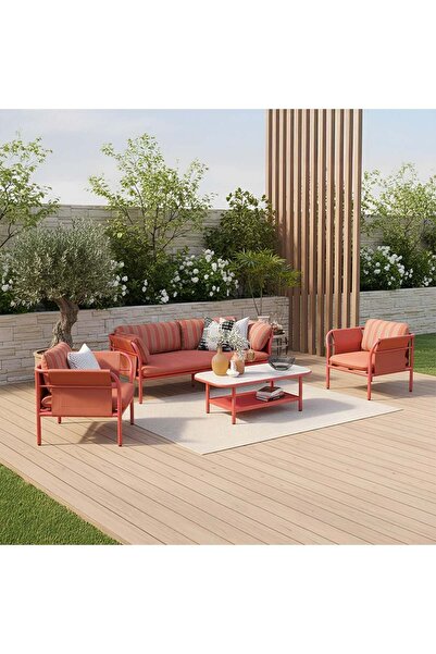 Danube Home Willy 4-Seater Outdoor Sofa Set - Red Aluminium with 2-Year Warranty - Stylish & Durable