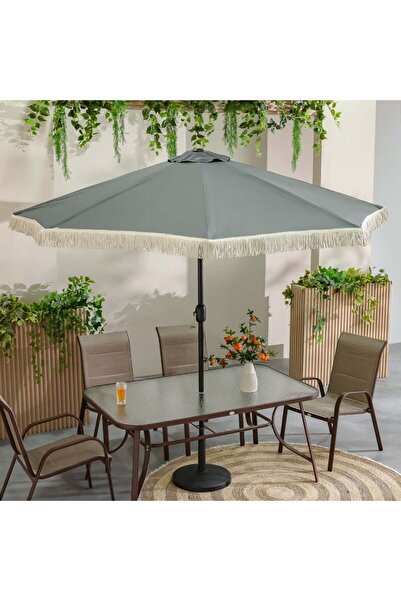 Danube Home Oasis 2.7m Outdoor Umbrella with Tassel - Grey Polyester, 6-Month Warranty, No Base Included