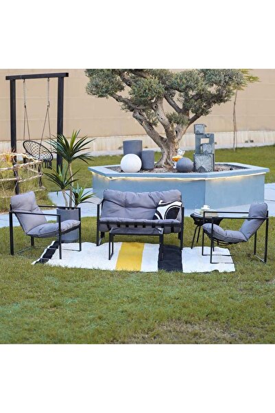 Danube Home Terry 4-Seater Outdoor Sofa Set - Grey | 2 Single Sofas & 1 Two-Seater with Table