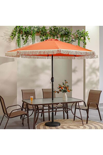 Danube Home Oasis 2.7m Outdoor Umbrella with Tassel - Stylish Orange Polyester Canopy, No Base Included