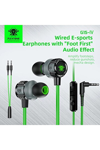 PLEXTONE Blaxton G15 Wired 3.5mm Silicone Lightweight Noise Cancelling Gaming Headphones Black