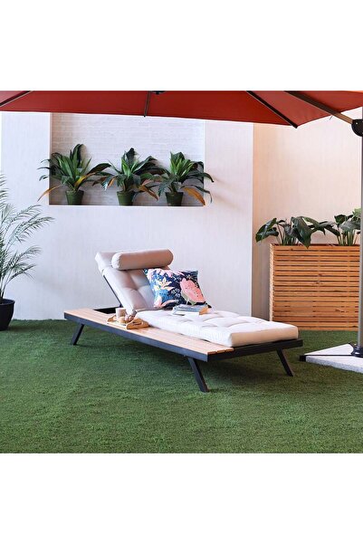 Danube Home كرسي استرخاء شمسي مع طاولة جانبية ملحقة - كرسي استرخاء شمسي خارجي...