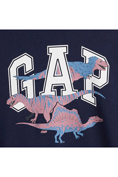 GAP V-French Oversized Logo Crew Çocuk Lacivert Sweatshirt