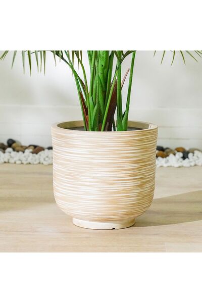Danube Home وعاء فخاري من الألياف البيج - تصميم من الخيزران - ملحق للحديقة ال...