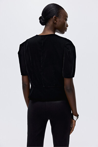 H&M Peplumlu Velur Bluz
