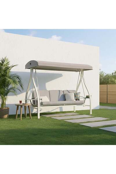 Danube Home Alma 3-Seater Lounger Swing with Canopy & Cushion - Blue Polyester, 1 Year Warranty