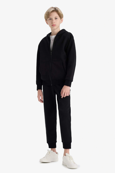 DeFacto W0773 Black Boys' School Sweatpants with Elastic Waistband