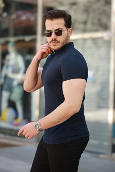 Wear Up Men's Judge Collar Woven Cotton Fabric Short Sleeve T-Shirt