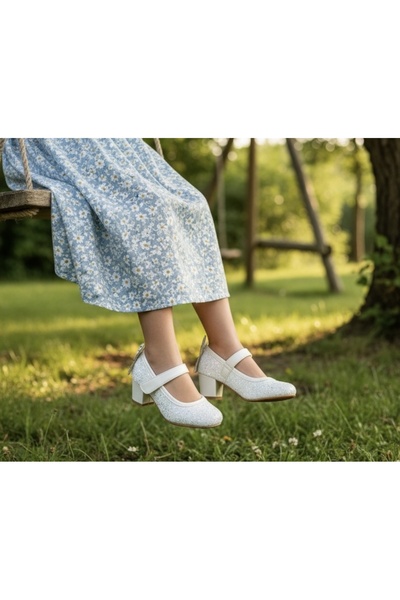 JOJO KIDS Girl's butterfly thick heeled shoes, velcro evening shoes, velcro butterfly