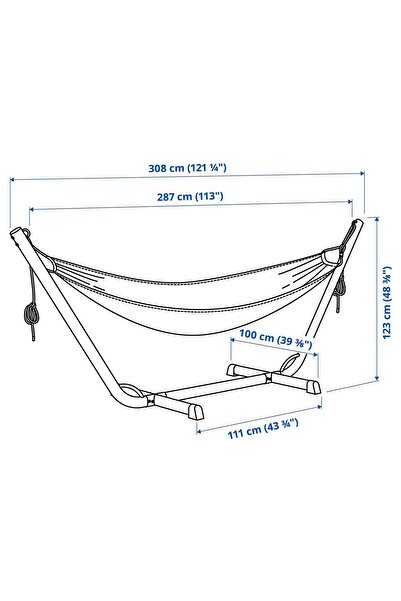 hobiurun Ayaklı hamak, siyah-antrasit beyaz, 308x100x123 cm