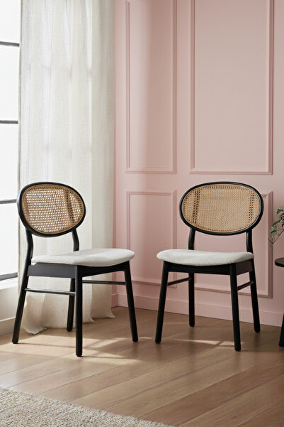 Woodenbend Medin 2’li Siyah Lake Kayın Ağacı Sandalye Naturel Hazeranlı Moder...