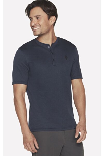 SKECHERS Men's GOKNIT PIQUE Henley Shirt Navy, XL - Lightweight & Breathable for Active Comfort