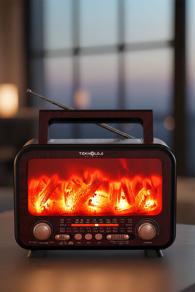 Teknoloji Gelsin Şömine Görünümlü Solar Güneş Enerji Ahşap Nostalji Bluetooth Usb Sd Mp3 Radyo Müzik Kutusu