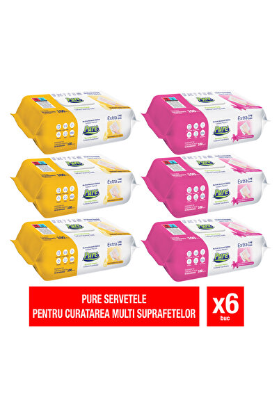 Pure Șervețele Umede pentru Curățarea Suprafețelor (3 x Herbal Soap & Bicarbo...