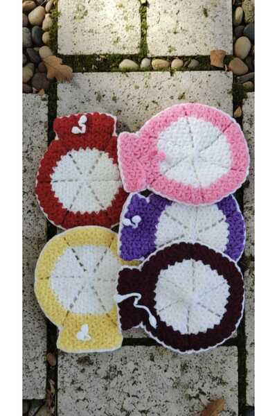 TUTUYA TEXTIL Soft Home Tekstil El Örgüsü 5 Adet Karışık Yuvarlak Cüzdan Lif