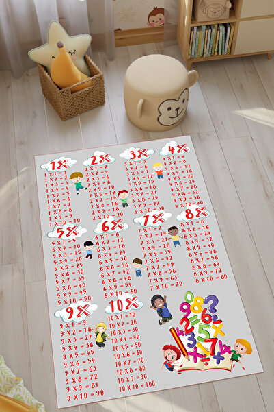 HalıOnline Çarpım Tablosu Desenli Dijital Baskılı Makinede Yıkanabilir Kaymaz Leke Tutmaz Çocuk Odası Halısı