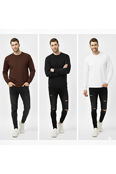 dwnwear 3-Piece Sweatshirt Crew Neck Three Thread Thick Cotton Unisex-Men's Winter