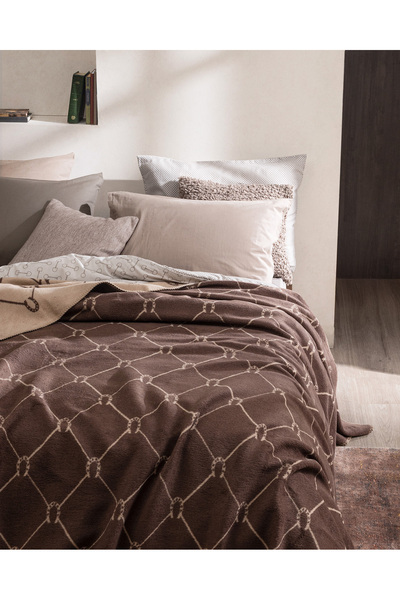Madame Coco Erouan Double Jacquard Cotton Blanket - Brown