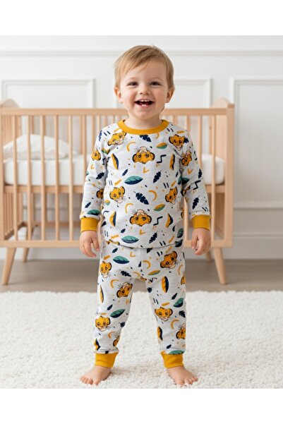 voyyo kids baby Baby Boy Lion King Printed Seasonal 100% Cotton Crew Neck Nightgown Pajama Set 0-6 Years