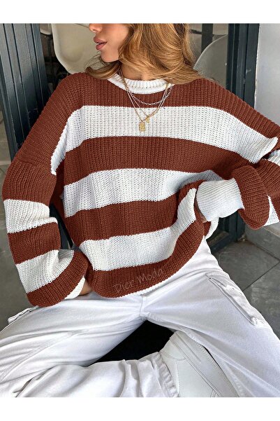 Dier Moda Pulover de tricotat oversize cu dungi pentru femei Fmoda602
