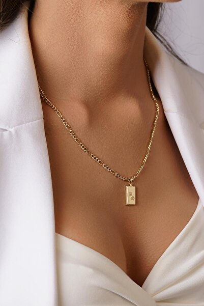 Fiyonk Kuyumculuk 14 Ayar Altın Mini Külçeli Figaro Zincir Kolye - İsim ve Ta...