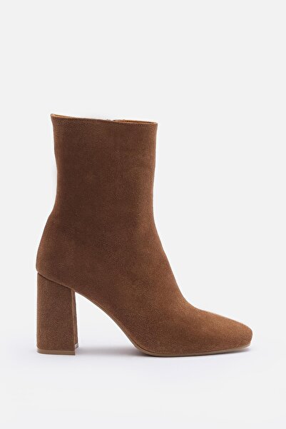 Bestyle Iem Women's Tan Suede Genuine Leather Zippered Heeled Boots