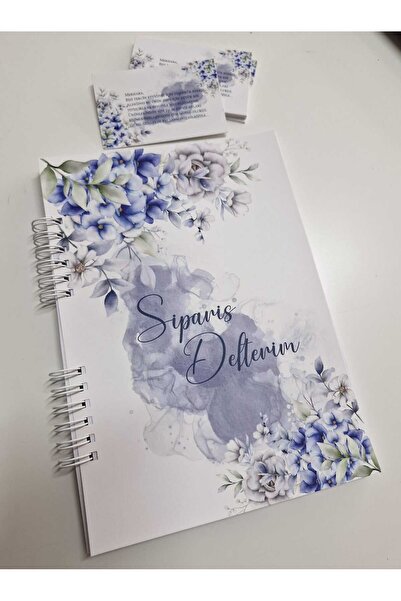 ETİKETİM Sipariş Defteri Mavi Ortanca Çiçekli 50 yp ve 30 Not Kartı