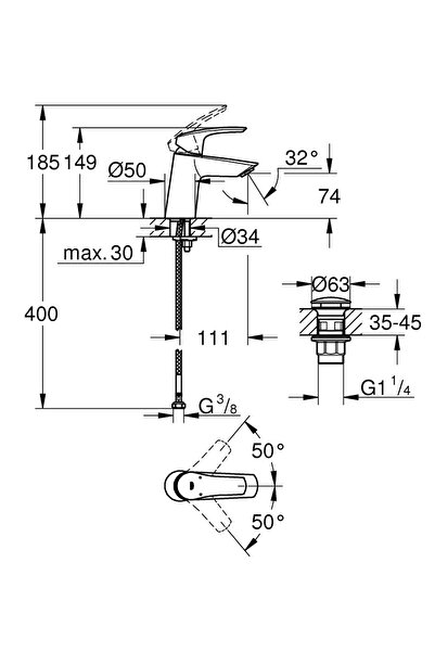 Other Baterie lavoar Grohe Eurosmart S cromată, EcoJoy 57 l/min