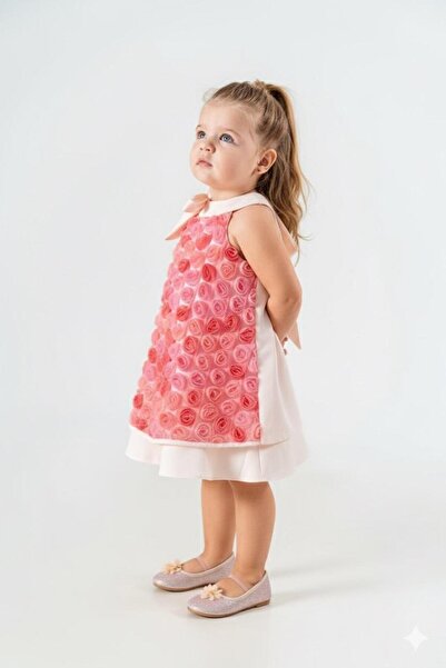 BİLGEN Style KIZ COCUK GÜL KABARTMALI BAĞLANABİLİR FİYONK PAMUL SÜPREM LİKRALI ESNEK ELBİSE 2- 5 YAŞ ARASI