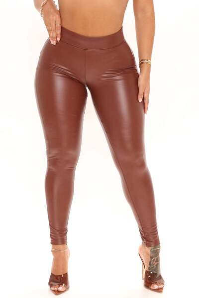 WildFashion Pantaloni lungi cu talie inalta din imitatie piele X779-8