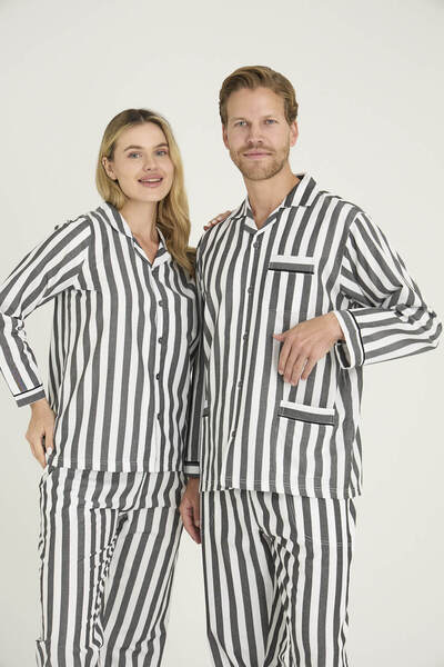 KLY Women's Men's 2-Piece Gaffur Stripe Patterned Pajama Set