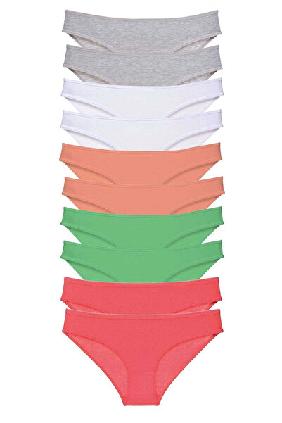 Royaleks Litaetrend 10 Pieces Super Eco Set Lycra Women's Slip Panties Gray White Powder Green Fuchsia