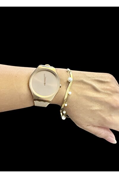 Aleda Steel Gold Pearl Detailed Double Bracelet