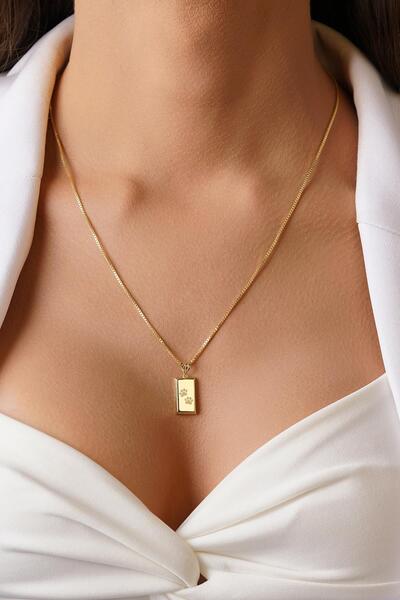 Fiyonk Kuyumculuk 14 Ayar Altın Mini Külçeli Desenli Küp Zincir Kolye 1,05 mm- İsim ve Tarih Yazılabilir