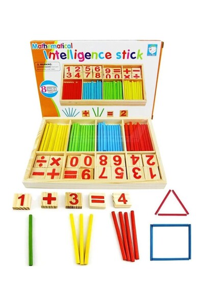 UZUNKAYA HOME Ahşap Matematik Çubukları & Rakam Blokları Seti – Sayma, Işlem ve Şekil Kurma (Montessori, 3+)