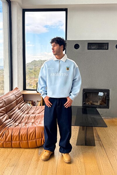 Flaw Wear Half Zip Arjantin Nakışlı Sweatshirt