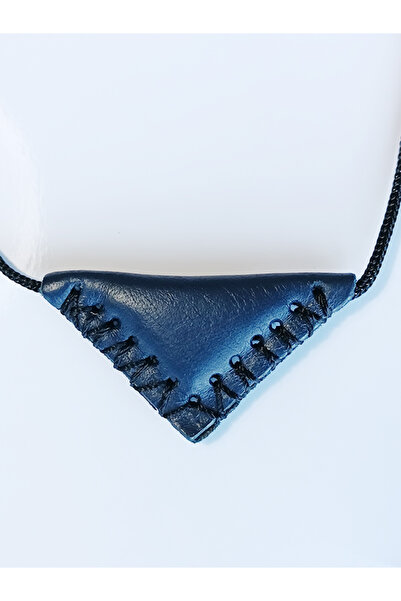 ViP GiFT Kayı Cevşen Dualı Nazar Üçgen Kolye Muska Hakiki Deri Kapalı Lacivert