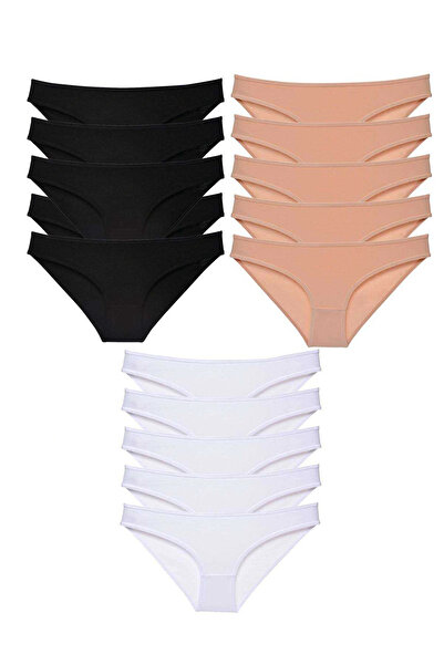 Royaleks Litaetrend 15 Pieces Super Eco Set Lycra Women's Slip Panties Black Skin White