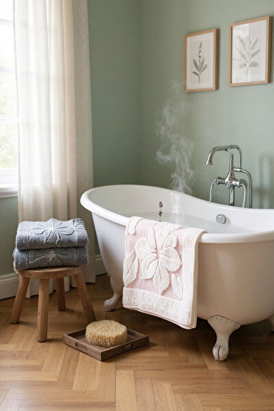 Ercahome tekstil مجموعة من منشفتين للقدمين مصنوعة من القطن بنسبة 100% باللونين الرمادي والأبيض