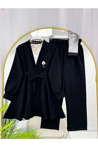 YEDİLALE Brooched Waist Belted Jacket Pants Double Set