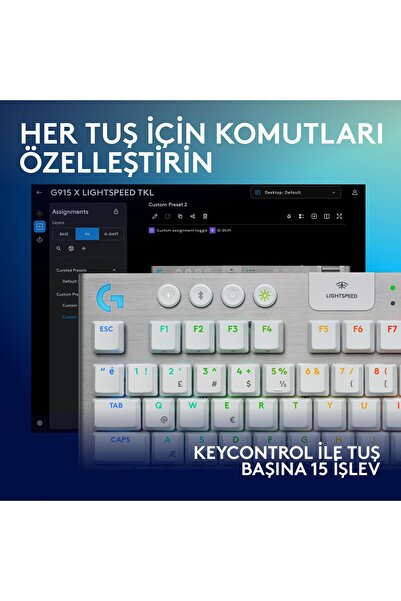 logitech G915 X LightSpeed TKL Düşük Profilli Rgb Aydınlatmalı GL Blue PC/Mac Için Kablosuz Ingilizc