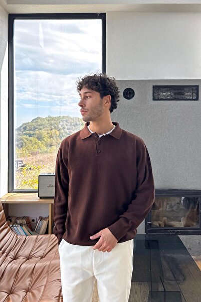 Flaw Wear Buttoned Polo Neck Knitwear Sweater