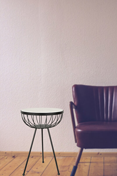 Begüsa Alnira Sehpa Siyah Mermer Ahşap