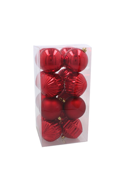Selgot Set 16 globuri de Crăciun, diametru 8 cm, culoare roșie