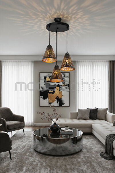Modelight LAZER KESİM DESENLİ METAL 3LÜ AVİZE - SALON-OTURMA-ÇOCUK-YEMEK-YATAK ODASI-ANTRE-MUTFAK