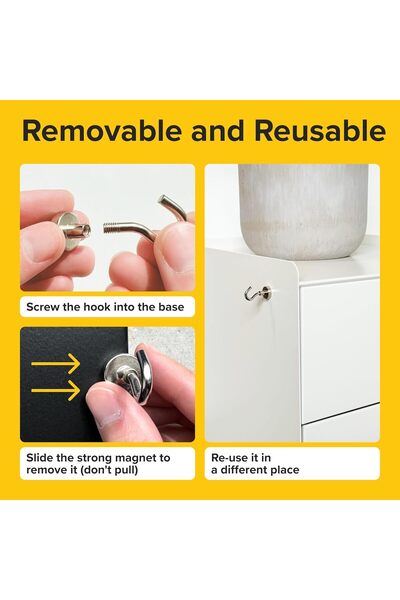 zola Multifunctional neodymium magnetic hook, Zola, 3.3 x 1.5 cm, ideal for organization, silver