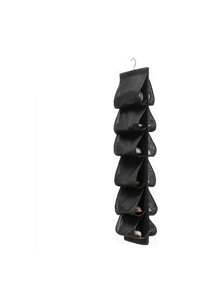 K KATHODE Organizator de pantofi tip cuier, 6 perechi, plasă, 116x33 cm, negru