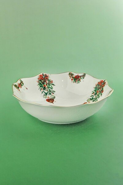 Bursa Porselen Dekor Christmas Love Gold Gilded Porcelain Salad Bowl
