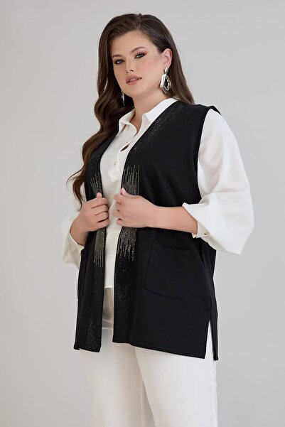 wearon tekstil Wearon Women's Ayza Crystal 2-String Black Vest with Stone Pockets